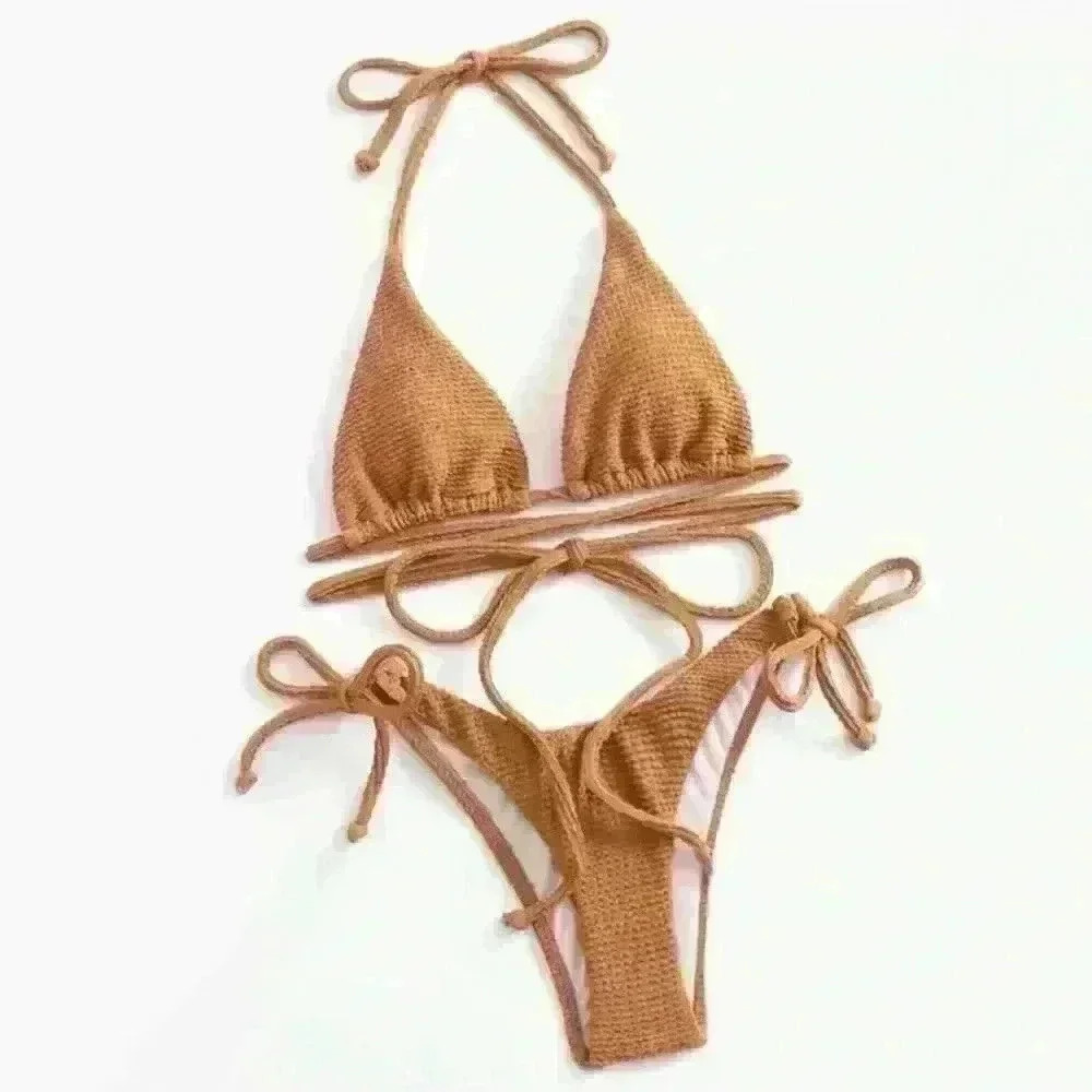 NWT Textured Triangle Wrap Around Tie Bikini SET